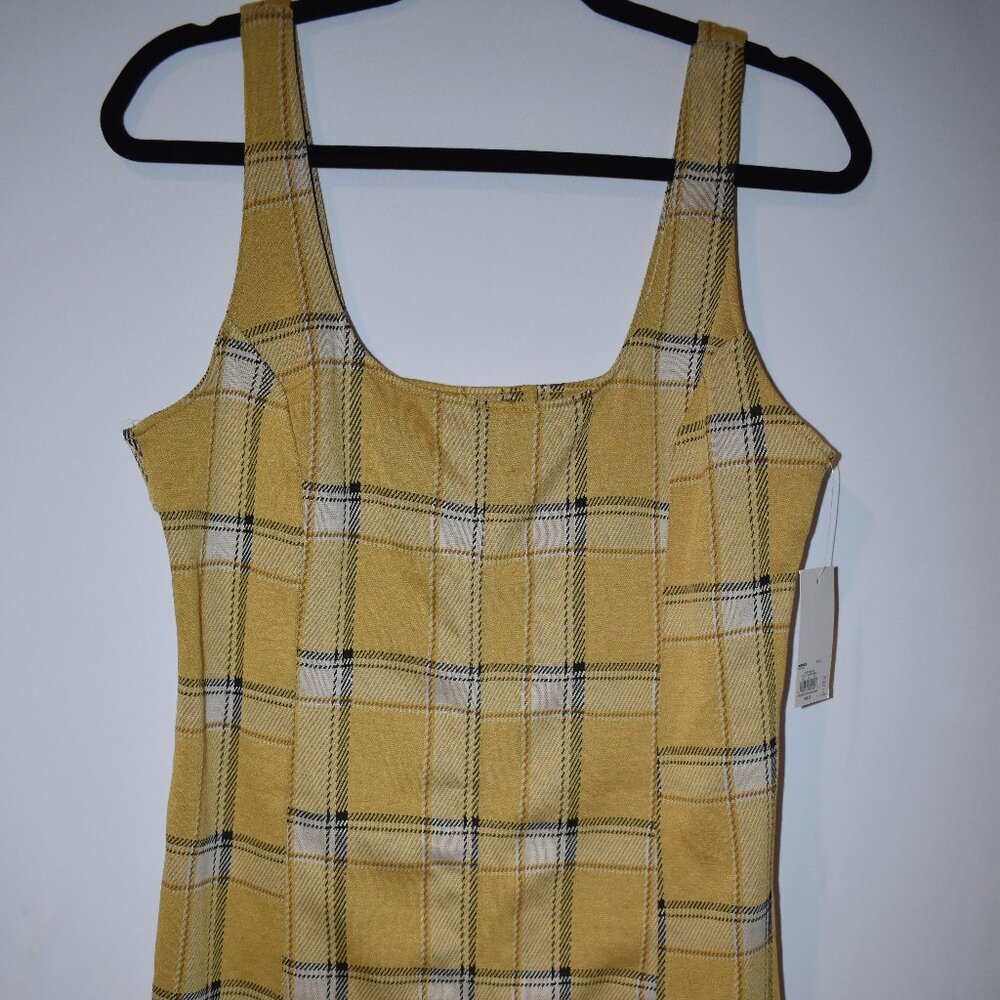 SO Gold & Black Plaid Women's Dress Open Back Size Large